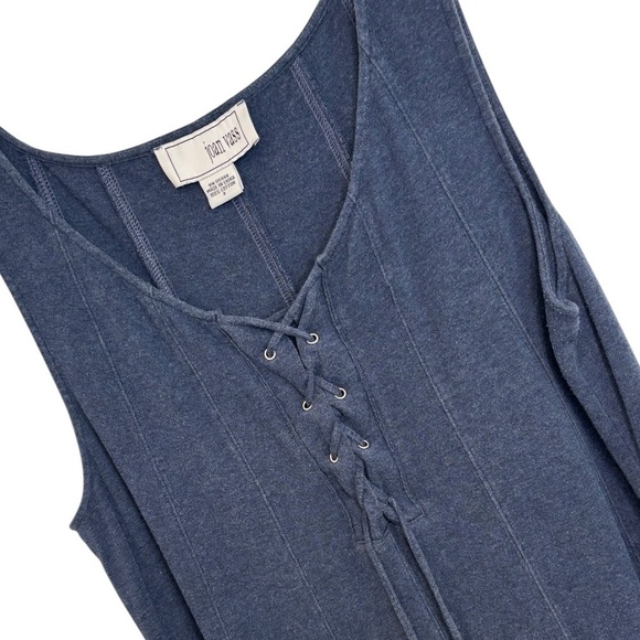 90s JOAN VASS Denim Blue Y2K 100% Cotton Lace-Up Tassel Halter Dress, Size 3 - Picture 4 of 11